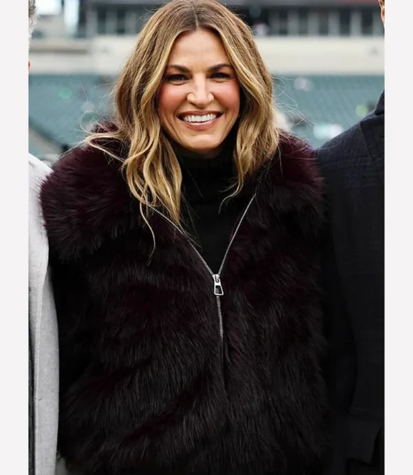 Eagles vs Commanders Erin Andrews Purple Fur Coat