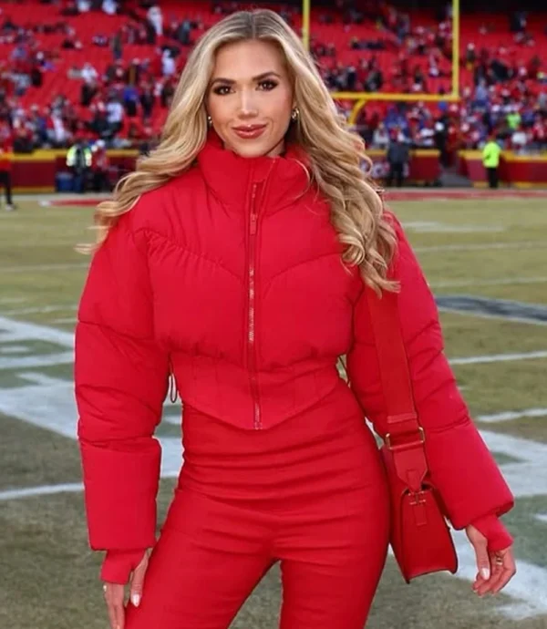 AFC Championship Gracie Hunt Red Cropped Puffer Jacket