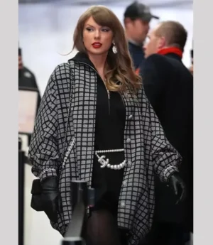 Chiefs Texans Playoff Checkered Taylor Swift Coat Gray and Black