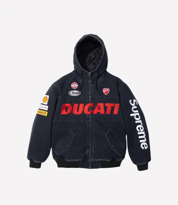 Supreme Ducati Denim Hooded Black Racing Jacket