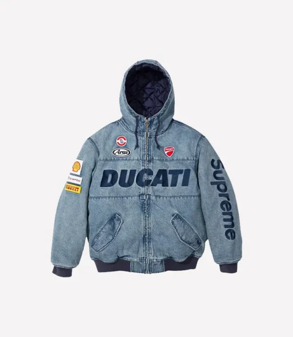 Supreme Ducati Denim Hooded Blue Racing Jacket