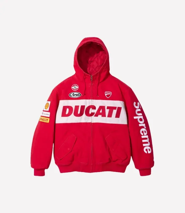 Supreme Ducati Denim Hooded Red Jacket