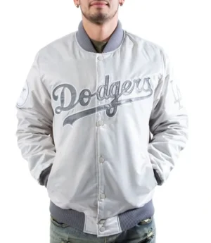 Bomber LA Dodgers Satin Silver Jacket